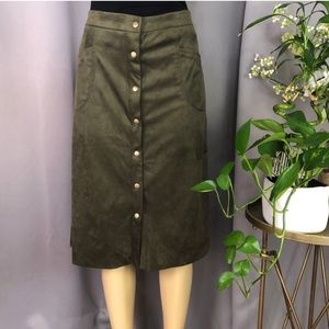 🆕 MAX EDITION Olive Green Faux Suede Midi Skirt